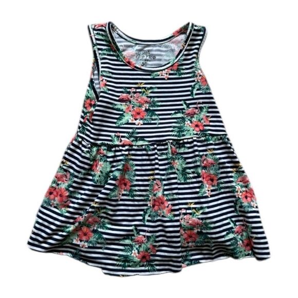 Toddler Girls Members Mark Floral Print Stripe Sleeveless Flip Flop Dress - 3T - Picture 1 of 1